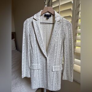 ST JOHN Women’s Knit Blazer Cream Single Breasted Single Button Size 2